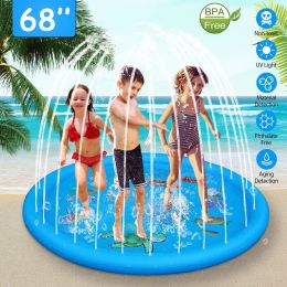 Sprinkler & Splash Pad For Kids 68In Inflatable Blow Up Pool Sprinkle Play Mat Summer Outdoor Water Toys