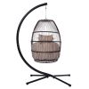 Patio Wicker Folding Hanging Chair,Rattan Swing Hammock Egg Chair With X Type Base And C Type Bracket , With Cushion And Pillow,For Patio,Bedroom Balc