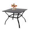 Meooem Outdoor Metal Patio Dining Table With Umbrella Hole, Metal Steel Square Backyard Bistro Table For Garden, Poolside, Backyard, Black