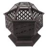 22" Hexagonal Shaped Iron Brazier Wood Burning Fire Pit Decoration For Backyard Poolside-Dk