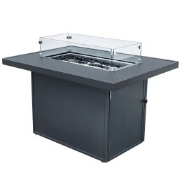 Aluminum Alloy Fire Pit Table 55000Btu Outdoor With Glass Wind Guard For Garden Patio