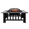 32In 3 In 1Multifunctional Fire Pit Table  Metal Square Patio Firepit Table Bbq Garden Stove With Spark Screen, Cover, Log Grate And Poker For Warmth,