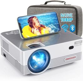 Native 1080P Wifi Bluetooth Projector, Dbpower 8000L Full Hd Outdoor Movie Projector Support Ios/Android Sync Screen&Zoom, Home Theater Video Projecto