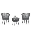 Modern Outdoor Table And Chair Woven-Belt Rope Wicker Hand-Make Weaving Furniture Swivel Rope Chair 3Pcs Rattan Chair