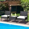 3 Pieces Patio Wicker Rattan Furniture Set With Cushion For Lawn Backyard