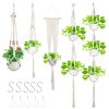 5 Packs Macrame Plant Hangers With 5 Hooks, Different Tiers, Handmade Cotton Rope Hanging Planters Set Flower Pots Holder Stand, For Indoor Outdoor Bo