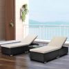 Outdoor Garden 3 Piece Wicker Patio Chaise Lounge Set Adjustable Pe Rattan Reclining Chairs With Cushions And Side Table.