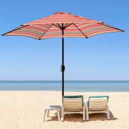 Outdoor Patio 8.6-Feet Market Table Umbrella With Push Button Tilt And Crank, Red Stripes[Umbrella Base Is Not Included]