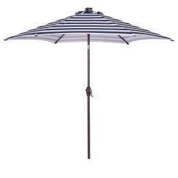 Outdoor Patio 8.7-Feet Market Table Umbrella With Push Button Tilt And Crank, Blue White Stripes With 24 Led Lights[Umbrella Base Is Not Included]