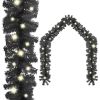 Christmas Garland With Led Lights 197" Black
