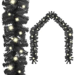 Christmas Garland With Led Lights 197" Black