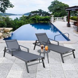 3 Pcs  Patio Chaise Lounges Set With Side Table Outdoor Adjustable Reclining Lounge Chairs With Wheels 330Lbs Capacity