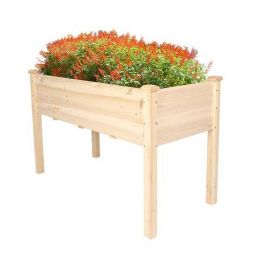Bosonshop Raised Garden Bed Wood Patio Elevated Planter Box Kit With Stand For Outdoor Backyard Greenhouse (Natural)