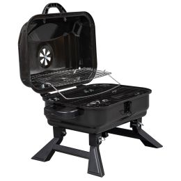 Portable Charcoal Grill Bbq And Smoker With Lid, Folding Tabletop Grill, For Camping Patio Backyard Outdoor Cooking, Black  Yj