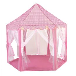 53"H Princess Castle Play Tent House With Led Star Lights For Kids, Indoor And Outdoor, Pink Xh