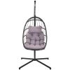 Hammock Chair With Stand, Dark Grey Cushion, Pe Wicker Rattan, Aluminum Fram
