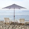 Outdoor Patio 8.6-Feet Market Table Umbrella With Push Button Tilt And Crank, Blue White Stripes[Umbrella Base Is Not Included]