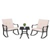 2Pcs Strap Rocking Chair And 1Pc Coffee Table Disassembly And Assembly Black Frame Beige Cushion Three-Piece Rattan Set Rt