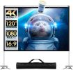 Projector Screen And Stand, 120 Inch Outdoor Movie Screen Tv With Dual Tripods, 16:9 4K Hd Portable Foldable Projection Screen For Backyard/Home Theat