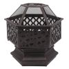 22" Hexagonal Shaped Iron Brazier Wood Burning Fire Pit Decoration For Backyard Poolside