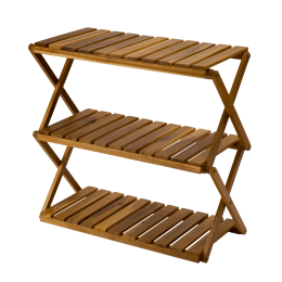 Beefurni Acacia 3 Tiers Wooden Plants Stand Foldable Shoe Rack Multipurpose Shelf Perfect Idea For Living Room, Bedroom, Hallway, Bathroom Natural Col