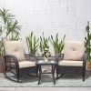 3 Pieces Outdoor Wicker Rocker Patio Bistro Set, Rocking Glider Chairs With Premium Cushions And Armored Glass Top Side Table, Elegant Wicker Patio Bi