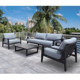 Aluminum Outdoor Furniture Set, 4-Piece Garden Aluminum Conversation Set, Patio Sectional Sofa Set With Removable Cushions And Coffee Table For Balcon