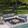 Aluminum Outdoor Patio Furniture Set, Modern Patio Conversation Set Of 7, Outdoor Sectional Metal Sofa With 5 Inch Cushion And Coffee Table For Balcon