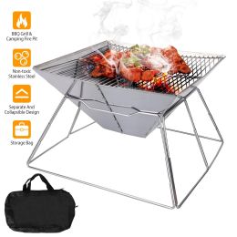 Foldable Bbq Grill Charcoal Barbecue Stove Portable Stainless Steel Campfire Stove Pit