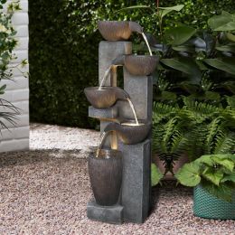 39Inches Outdoor Water Fountains With Led Lights For Garden Decor