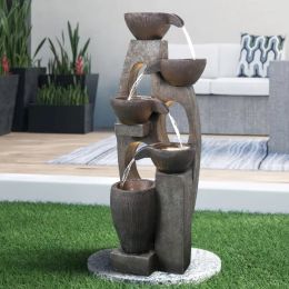 39Inches Modern Resin Floor-Standing Fountain With Warm Led Light