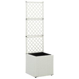 Trellis Raised Bed With 1 Pot 11.8"X11.8"X42.1" Poly Rattan White
