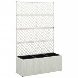 Trellis Raised Bed With 3 Pots 32.7"X11.8"X51.2" Poly Rattan White