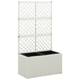 Trellis Raised Bed With 2 Pots 22.8"X11.8"X42.1" Poly Rattan White