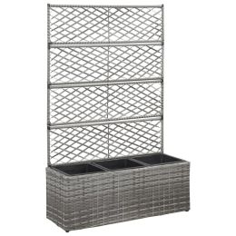 Trellis Raised Bed With 3 Pots 32.7"X11.8"X51.2" Poly Rattan Gray