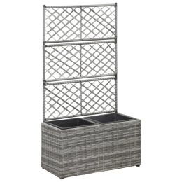 Trellis Raised Bed With 2 Pots 22.8" X 11.8" X 42.1" Poly Rattan Gray