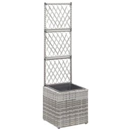 Trellis Raised Bed With 1 Pot 11.8"X11.8"X42.1" Poly Rattan Gray