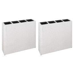 Garden Raised Bed With 4 Pots 2 Pcs Poly Rattan White