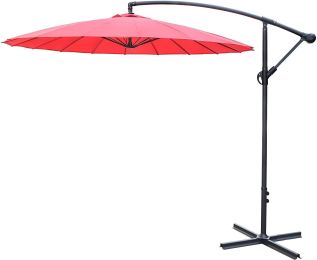 9 Ft Offset Hanging Market Patio Umbrella W/Easy Tilt Adjustment For Backyard, Poolside, Lawn And Garden, Red