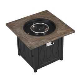 32 In. Square Metal Outdoor Fire Pit Table With Steel Lid, Table Top In Brown, Only For Pick Up