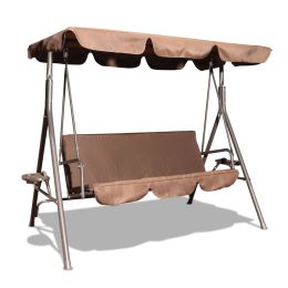 3-Person Metal Outdoor Patio Swing Chair With Canopy And Brown Cushion, Only For Pick Up