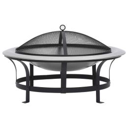 Outdoor Fire Pit With Grill Stainless Steel 29.9"