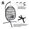 Large Folding Hanging Egg Chair With Stand Outdoor Patio Swing Egg Chair With Grey Cushion, 330Lbs Capacity