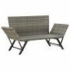 Garden Bench With Cushions 69.3" Gray Poly Rattan
