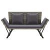 Garden Bench With Cushions 69.3" Gray Poly Rattan