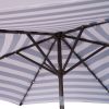 Outdoor Patio 8.7-Feet Market Table Umbrella With Push Button Tilt And Crank, Blue White Stripes With 24 Led Lights[Umbrella Base Is Not Included]