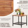 3 Pieces Patio Rattan Furniture Set With Acacia Wood Tabletop