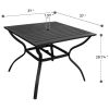 Square Aluminum Outdoor Dining Table 4-Seats Metal Frame Rust Resistant Furniture With Steel Slat Top And Umbrella Hole For Lawn Backyard Garden, Dack