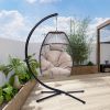 Patio Wicker Folding Hanging Chair,Rattan Swing Hammock Egg Chair With X Type Base And C Type Bracket , With Cushion And Pillow,For Patio,Bedroom Balc