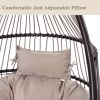 Patio Wicker Folding Hanging Chair,Rattan Swing Hammock Egg Chair With X Type Base And C Type Bracket , With Cushion And Pillow,For Patio,Bedroom Balc